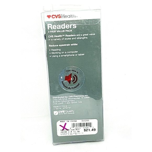 2019 CVS Health 3 Pair Value Pack +1.50 Jacob 2.0 Gun Metal Gray Readers Reading - Picture 4 of 16